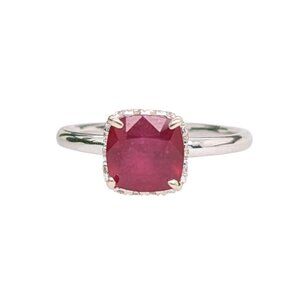 1.74cts Madagascar Ruby Ring in Solid 14K Gold with Natural Diamond Halo